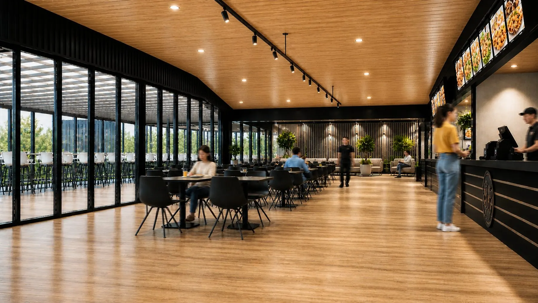 Patio de comidas con locales gastronómicos